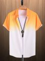 2023 Cross-border Hawaiian Men's Short Sleeve Shirt Gradient Color Pocket Single Breasted Beach Casual Shirt. 