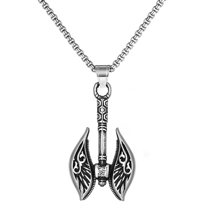 AliExpress cross-border e-commerce supply stainless steel men's Viking tomahawk pendant necklace titanium steel retro personality pendant