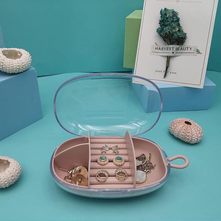 Oval Multi Compartment Jewelry Box Small Jewelry Organizer Portable  Jewelry Box Storage Case Travel Size Jewelry Display Showcase Holder W  Clear Lid