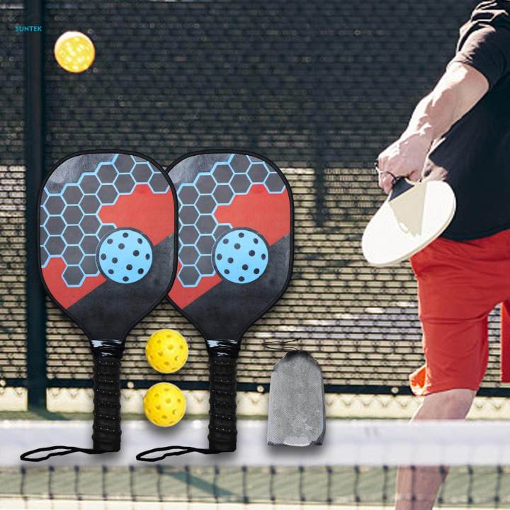 Wood Pickleball Paddles Two Paddles Two Pickle Balls Beginner Racket for Men Women Kids Lightweight Outdoor and Indoor with