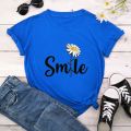 Women T Shirt Smile Daisy Print Tshirt Women Short Sleeve O Neck Loose T-shirt Ladies Summer Causal Tee Shirt Clothes.