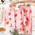 New Kids Boys Girls Autumn Winter Flannel Pajama Sets Cute Cartoon Long Sleeve Lapel Tops with Pants Baby Sleepwear Clothing. 