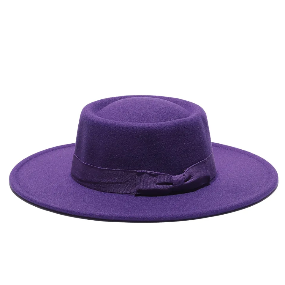 2021 winter fedora hats for women fashion Flat wide Brim Wool Felt