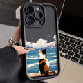 Cute Cat Watching the Sea Case for iPhone 14 15 Pro Max 13 12 1happy1 X XS XR 7 8 Plus SE 2020 Shockproof Silicone Protective Cover.