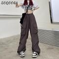 Drawstring Pocket Cargo Pants Women Summer Casual Y2K Wide Leg Joggers Streetwear High Waist Sweatpants Korean Baggy Trousers.