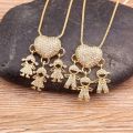 Son Daughter Heart Gold Color Cubic Zirconia Family Girl Boy Pendant Necklace Copper Chain Jewelry Mother's Day Gift.