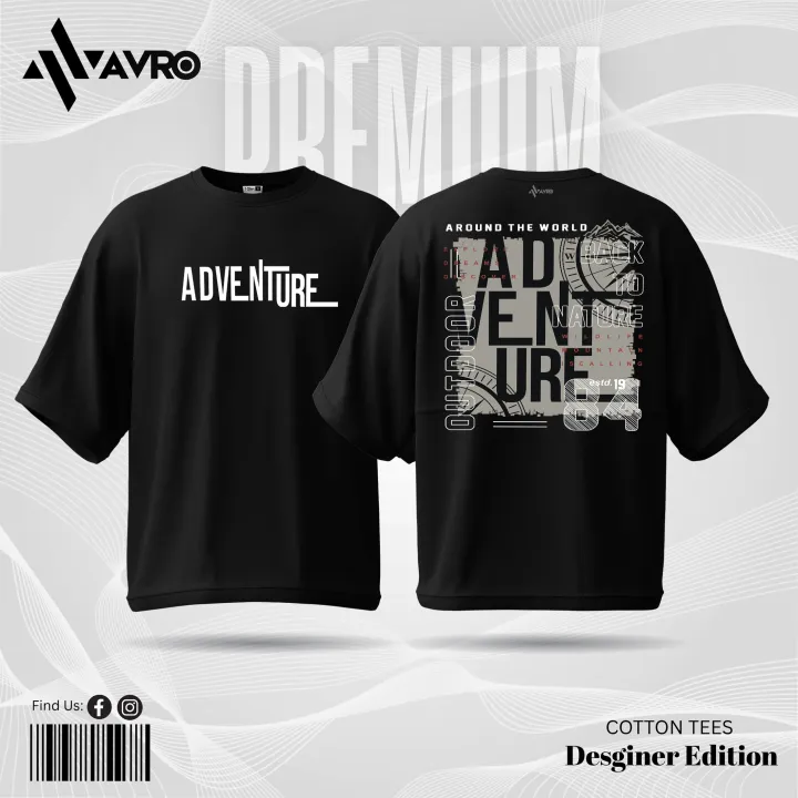 Avro Premium Men's Semi Drop Shoulder T shirt Black Color - Adventure - Cotton Fabric Soft & Comfortable - Tshirt For Men