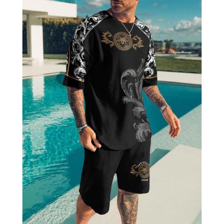 Summer Casual Beach T Shirt Shorts 2 Piece Set Oversized Men's Sports Suits 3D Print Short Sleeve Tracksuit O-neck Men Clothing