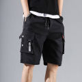 1pc Summer Men Cargo Pants Japanese Style Trendy Casual Daily Shorts Loose Men High Waist Elastic Thin Half Length Cargo Shorts.
