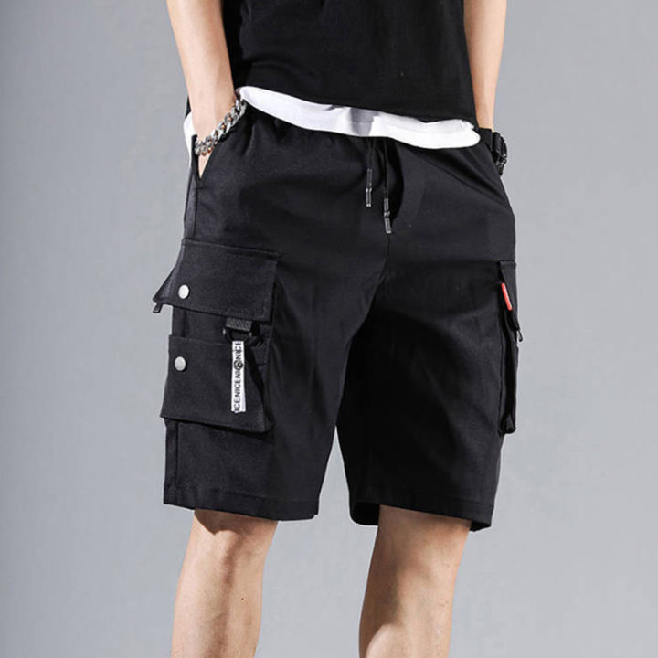 1pc Summer Men Cargo Pants Japanese Style Trendy Casual Daily Shorts Loose Men High Waist Elastic Thin Half Length Cargo Shorts