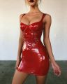 Women Club Red Faux Leather Dress Bodycon Wrap Chest Mini Sling Latex Ladies Dresses High Waist Black Vestidos Mujer. 