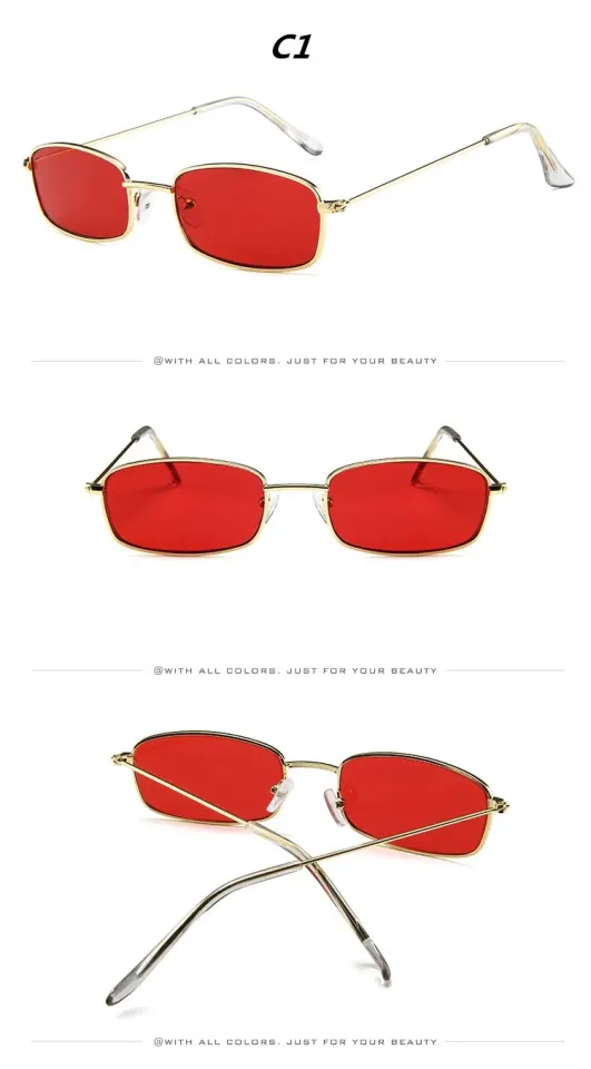 New Small Rectangle Retro Sunglasses Men Brand Designer Red Metal