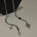 JWER New Y2K Cuban Figaro Chain Star Moon Pendant Necklace Men Punk Black Zircon Chain Choker Necklace For Men Jewelry Gifts.