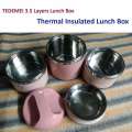 Tedemei 3 Layers with Handle Inner Stainless Steel Bento Lunch box - 1430 ml - Pink.