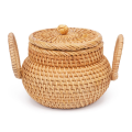 Small Rattan Basket with Lid Rattan Basket Organizer with Handle for Shelf Table Office 1 PCS. 