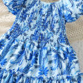 GC Summer Short Sleeves Dress For Girls Elegant Printing Fashion Ruffled A-line Skirt Casual Breathable Dress.