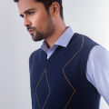 Navy Blue Sleeveless Sweater for Men. 