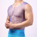 Transprent Mesh T-shirt Mens See Through Fishnet Gym Training TaMan Vest Underwear Nightclub Sheer Tops Gay Clothing. 