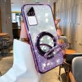 For Vivo Y100 4G / Vivo V30 Lite 4G case casing with Makeup Mirror Holder Stand Luxury Shiny Gradient Plating Glitter Slim Phone Case Clear Soft Silicone Protective Cases Pouch Women Girls. 