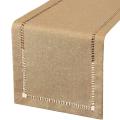 Hand Hemstitched Dining Table Runner Dresser Scarves, Silver Thread Interweaving (Dark Beige, 12 x 72 Table Runners). 