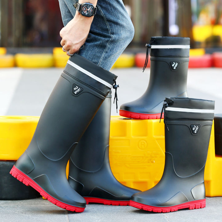Waterproof mouth men's high boots night reflective men's rain boots rainy day fishing patrol thickened non-slip men's water shoes rubber shoes