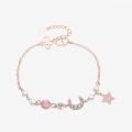 Pretty Stainless Steel Bracelet for Women Sweet Moon Star Zirconia Best Friend Bangle. 