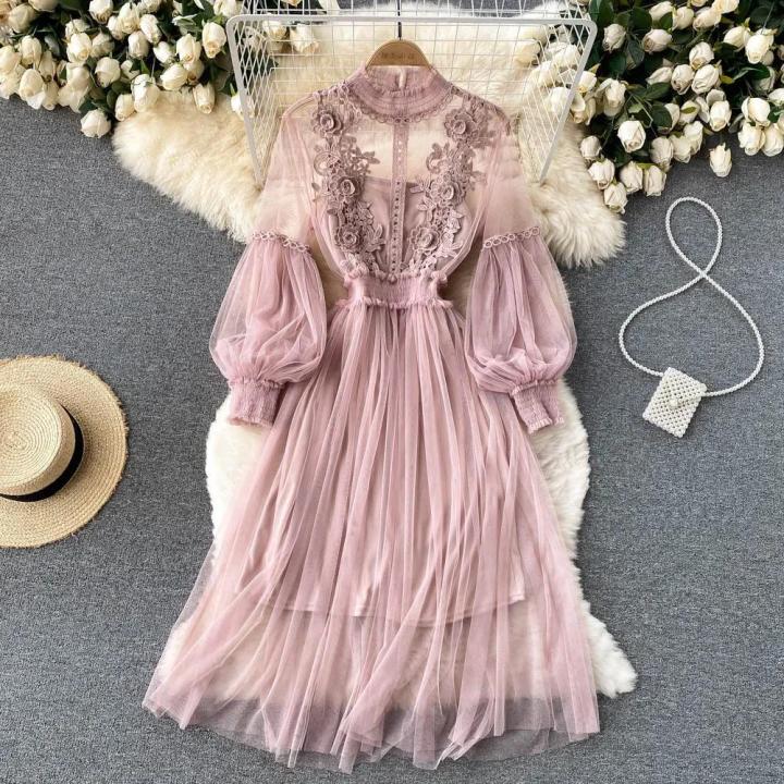 Dress%20Long%20Dresses%20Women%20Floral%20Maxi%20Lantern%20Sleeve%20Stand%20Collar%20Elegant%20High%20Waist%20Slim%20Fit%20Party%20A%20Line%20Vestidos%20Summer%20-%20Image%204