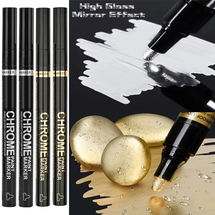 1/2Pcs Chrome Paint Marker Reflective Mirror Paint Pen Silvery Ink For DIY Car Styling Model Metal Wood Plastic Stone