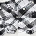 Summer and Spring New Men Retro Plaid Short Sleeve Linen Shirt Youth Thin Breathable Workwear Black Blue Top GD-2011.