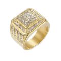 Hip Hop Rhinestone Men Bling Luxury Stainless Steel King Gold Plated Ring Pave Setting CZ Wedding Engagement Rings Top Quality.