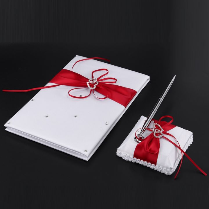 Wedding%20Guest%20Book%20With%20Pen%20Holder%20Sets%20Satin%20Bows%20Signature%20Book%20With%20Diamonds%20Shape%20For%20Party%20Decorations%20-%20Image%203