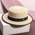 Red Flat-Top Cap Female Model Catwalk Show Top Hat Seaside Holiday Sun-Proof Sun Hat Flat Brim Straw Hat.