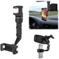 Multifunctional Rearview Mirror Phone Holder, 360° Rear View Mirror Phone Holder with Car Sticky Storage Hooks, 360 Degrees Rotating Car Phone Holder and G P S Holder Universal Car Phone Stand For Car MotorBike.