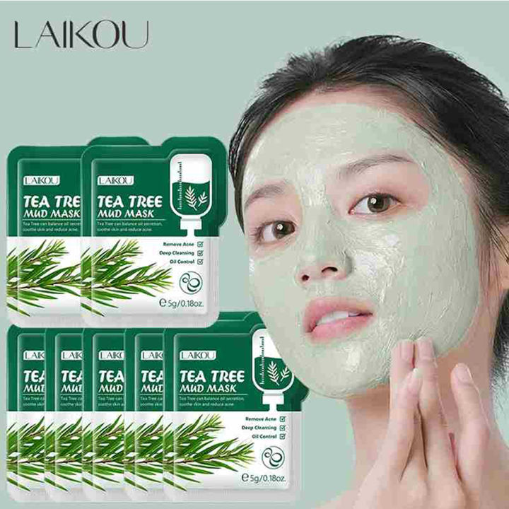 Laikou 5 Piece Tea Trees Mud Mask Antiy Rinkel Night Facial Packs Skin Clean Dark Circle Moisturize Anti-Anging Skin Care