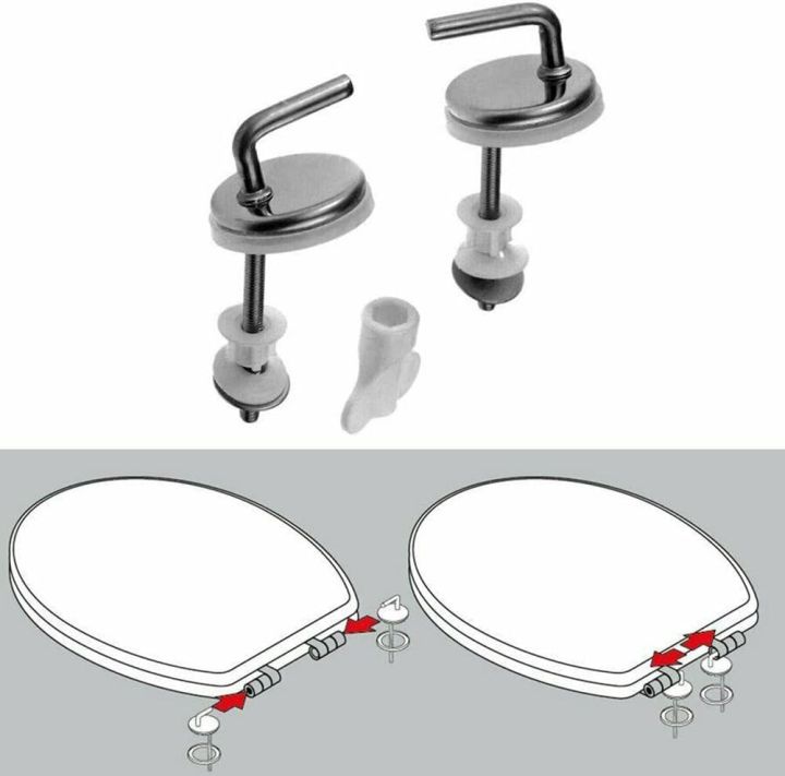 2Pcs Toilet Seat Fix Fitting Stainless Steel Back to Wall Replacement Hinges Set