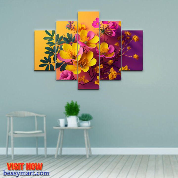 5Pcs In 1 Set Color Full Flower Design Wall Canvas (Design Code#0004)