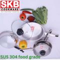 SKB SuS304 Food-grade Stainless Steel "Frying Pan with Glass Lid".
