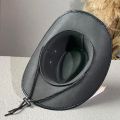 Western Cowboy Hat Ox Head Belt Rivet Fedora Hat for Men Women Outdoor Travel Wide Brim Sun Hat Faux Leather Panama Cowgirl Hat.