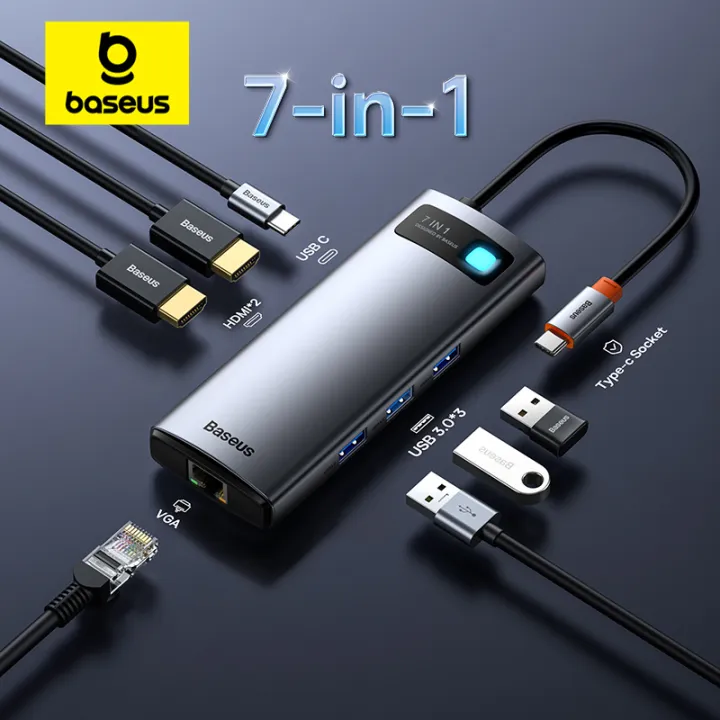 Baseus Docking Station USB C Dual HDMI, 9 en 1 Dual Monitor Adaptador con 2 HDMI 4K, Ethernet RJ45, 3 USB, PD 100W, Lector de Tarjetas SD/TF para MacBook/iPad/DELL/HP/Surface/Lenovo