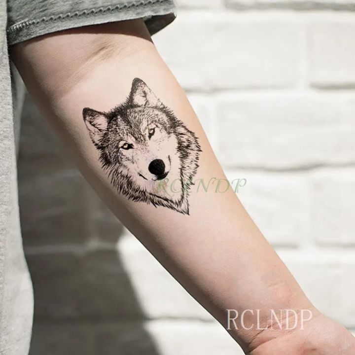 Waterproof Temporary Tattoo Sticker Wolf Wolves Head Animal Neck Wrist Foot Hand Flash Tatoo Tattoos for Men Women Kids