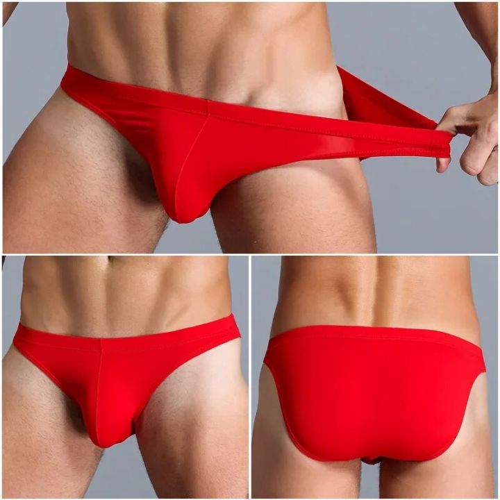 Mens Underwear Gay Briefs Transparent Man Underwear Slip Breathable Silky Quick-Drying U-convex Pouch Underpants Thong