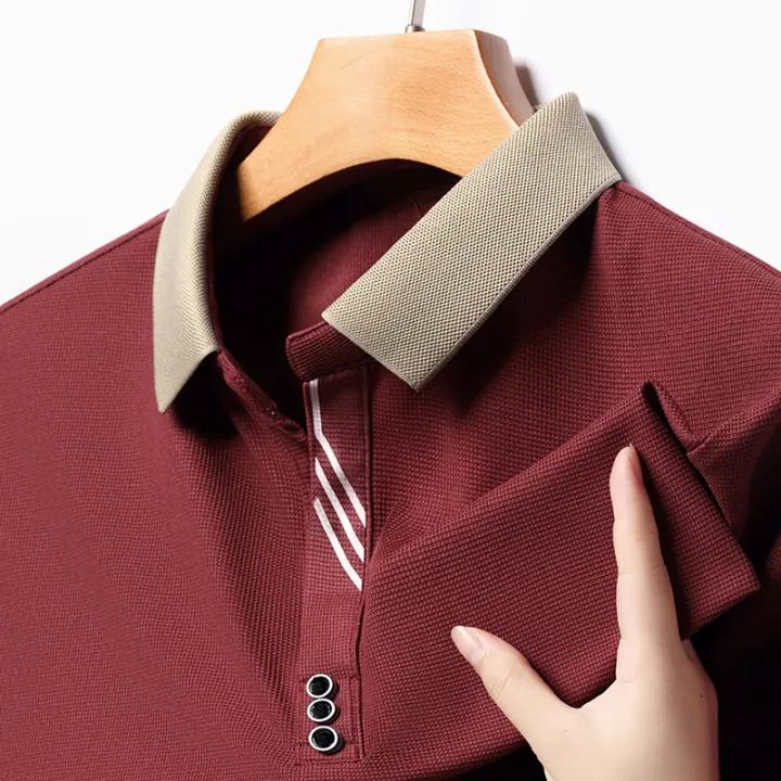 Korean%20Handsome%20New%202024%20Summer%20Ice%20Silk%20Polo%20Shirt%20Loose%20Breathable%20Short%20Sleeved%20Thin%20Polo%20Striped%20Casual%20Tops%20Men's%20Clothing%20-%20Image%205