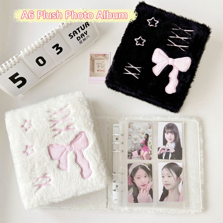 A6 Binder Photo Album Bowknot Plush Photocard Holder Collect Book Album Notebook SUPER BABY