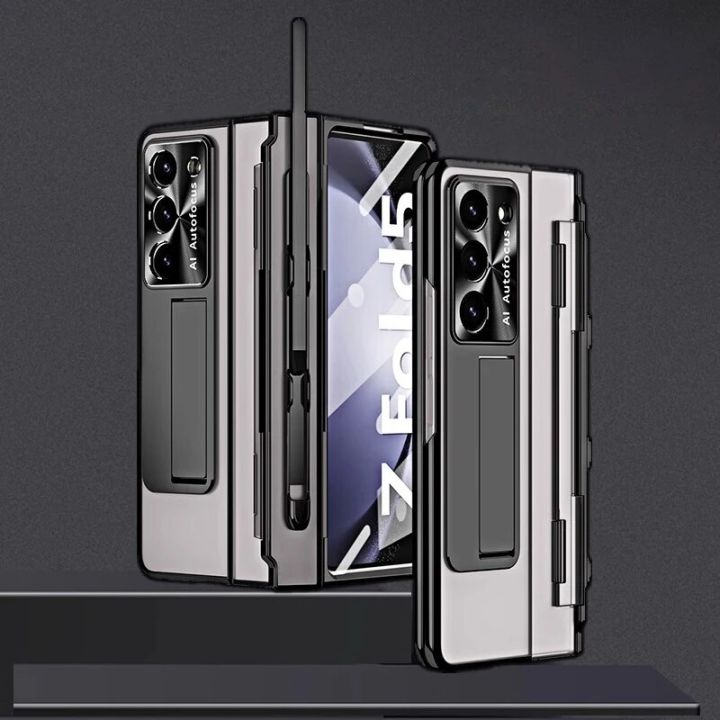 Case with S Pen Pen Holder For Samsung Galaxy Z Fold 5 4 3 CLEAR Case Screen Protector Hinge Kickstand Cover For ZFold5 Fold43