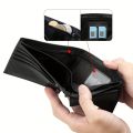 1pc Men's Shielded RFID Wallet, Top Layer Cowhide Credit Card Holder, With Auspicious Deer Head Metal Label Wallet, Large Capacity Bag.