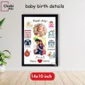 Nice Things Engineered wood Personalized Baby Birth Photo Frame|Baby Birth Details Memory Frame|Birthday Gift Photo Frame, Wall Mount, Multicoloured. 