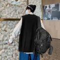 Men Sweater Vest Oversized Sleeveless Knitted Tops Couple BF Vintage All-match Classic V-neck Autumn Loose Jumpers Male Handsome.