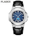 PLADEN brand classic men's high-end fashion business stainless steel waterproof quartz watch. 