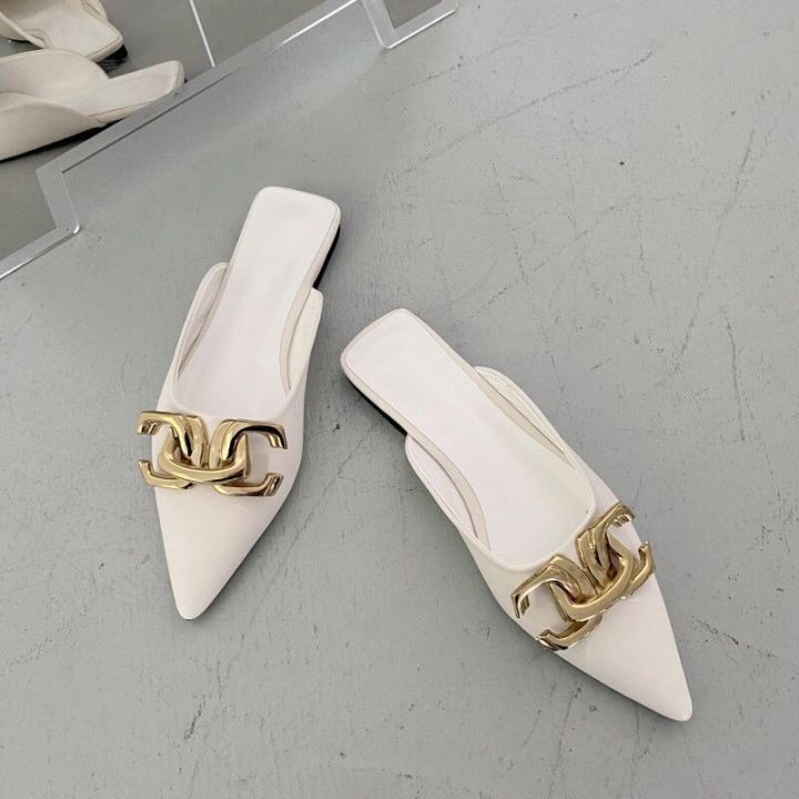 Baotou%20Half%20Slippers%20Women's%202022%20Summer%20New%20Pointed%20Toe%20Buckle%20Flat%20Women's%20Sandals%20Flat%20Heel%20Slip-ons%20In%20Stock%20-%20Image%202