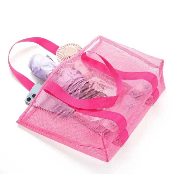 Pink%20Fashion%20Large%20Capacity%20Mesh%20Women'S%20Beach%20Bag%20Shoulder%20Bag%20Handbag%20-%20Image%204